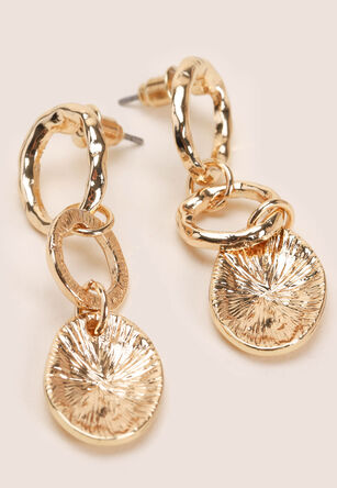 Womens Gold Textured Drop Earrings