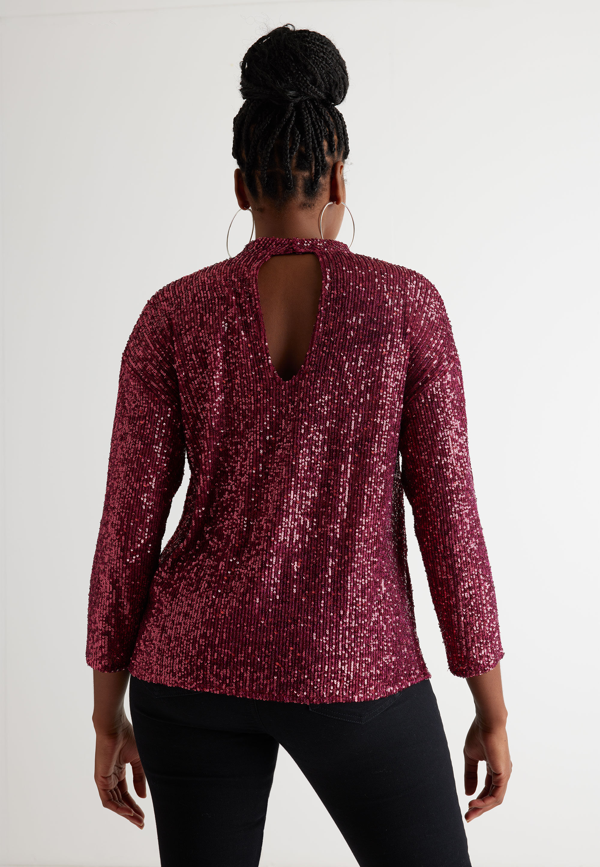 Womens Pink Sequin Long Sleeve Top Peacocks