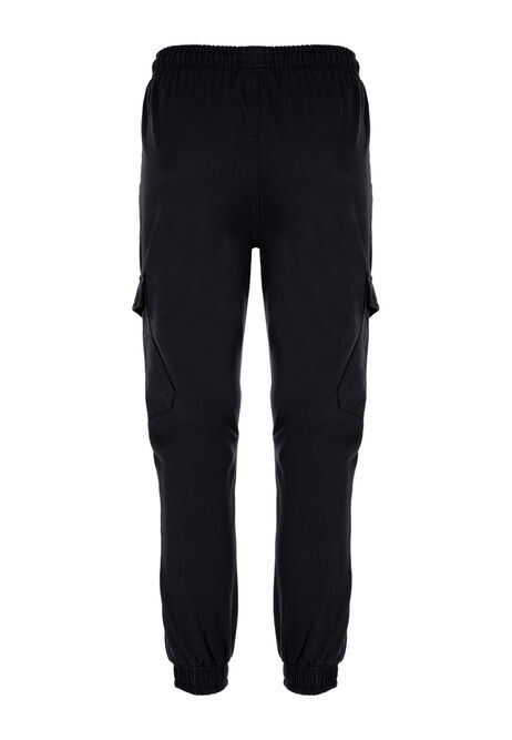 Older Boys Black Cuffed Ankle Cargo Trousers 
