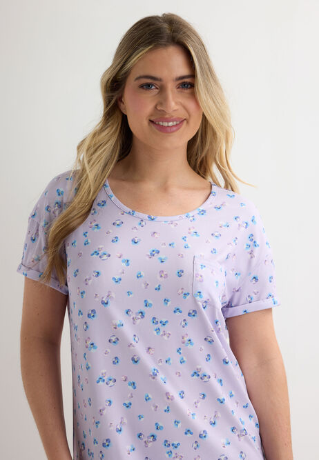 Womens Lilac Floral Print Soft Touch Nightdress