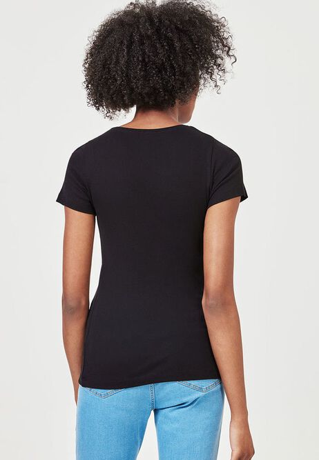 Womens Black Cotton Crew Neck T-Shirt