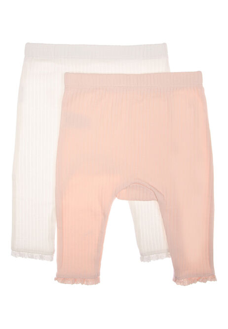 Baby Girls 2pk Pink & White Rib Leggings