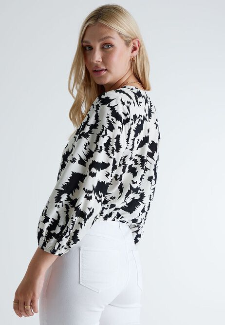 Womens Black & White Abstract Print Blouse 
