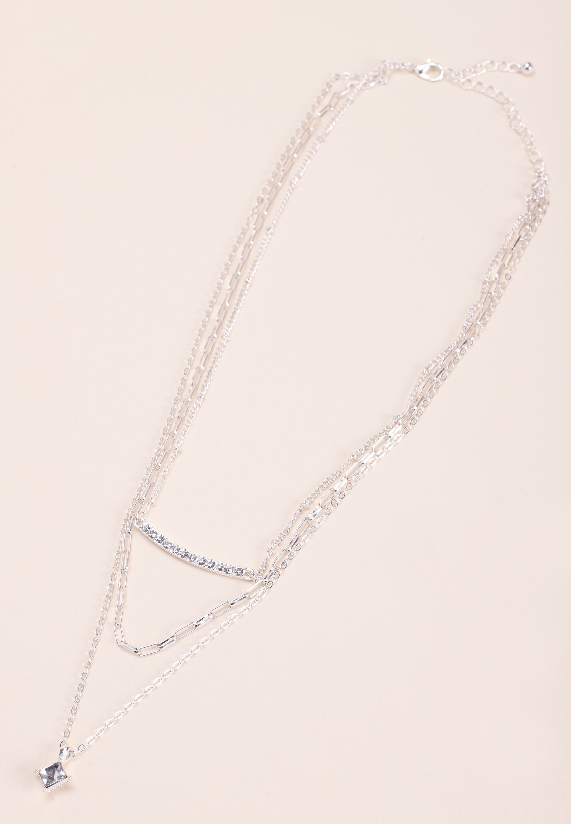 Womens 3 Row Chain Diamante Necklace Peacocks