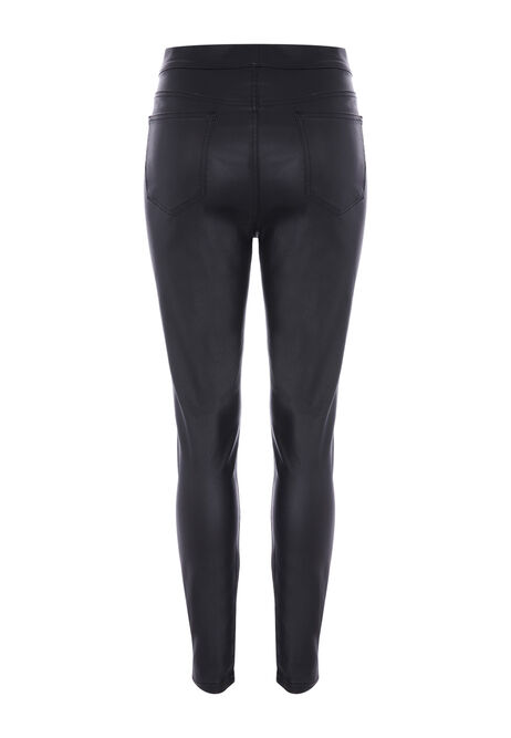 Womens Solid Black Coated Jeggings | Peacocks
