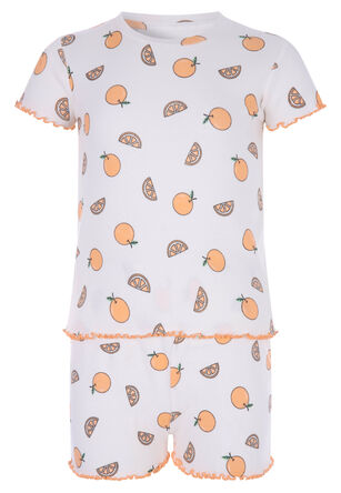 Older Girls Cream Fruit Top & Shorts Pyjama Set
