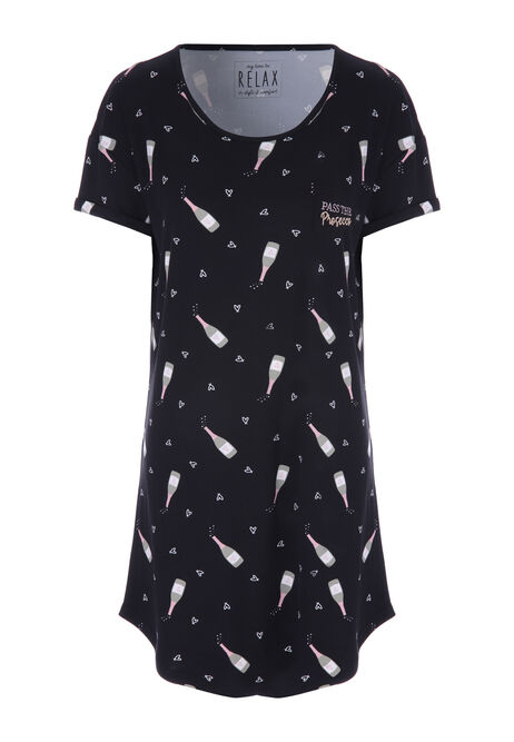 Womens Black Prosecco Print Soft Touch Nightdress