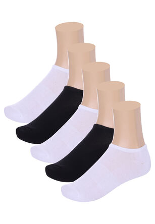Womens 5pk Black & White No Show Trainer Socks