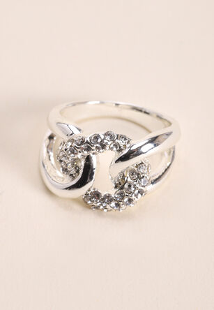 Womens Silver Diamante Loop Chain Ring