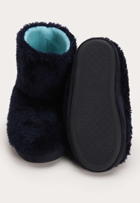 Younger Boys Navy Dinosaur Fleece Slipper Boots