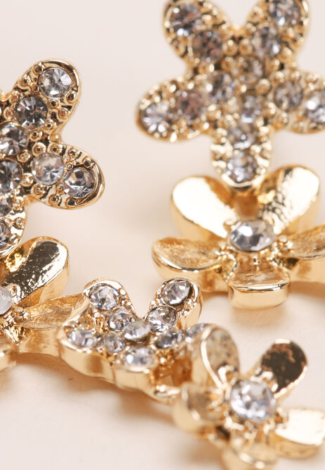 Womens Gold Flower Cluster Drop Earrings