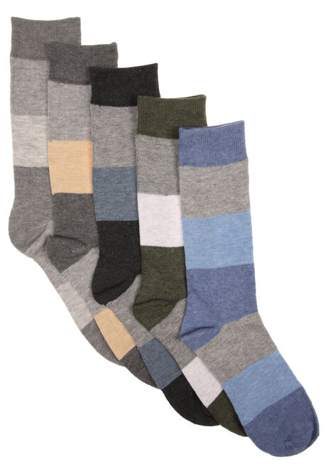 Mens Grey & Blue Assorted Stripe Footbed Ankle Socks