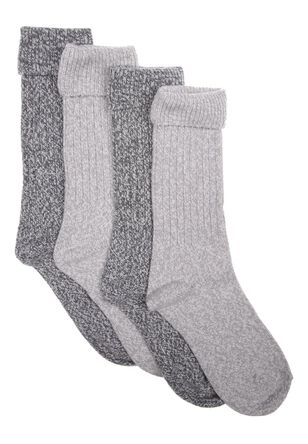 Womens 2pk Grey Cosy Ribbed Socks