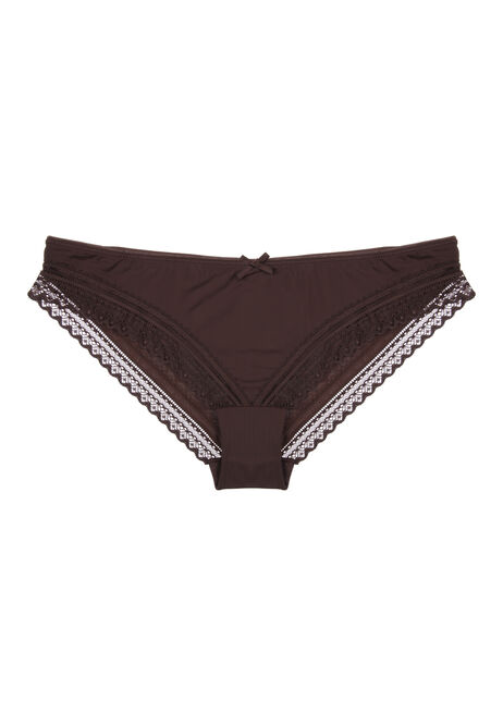Womens Brown Brazilian Briefs with Lace Trim
