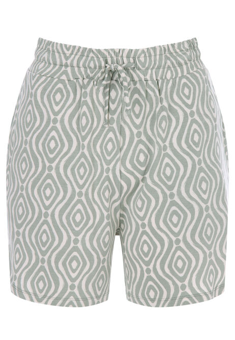 Womens Sage & White Abstract Print Shorts