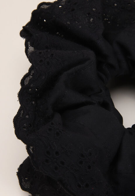 Womens Black XL Broderie Frill Scrunchy