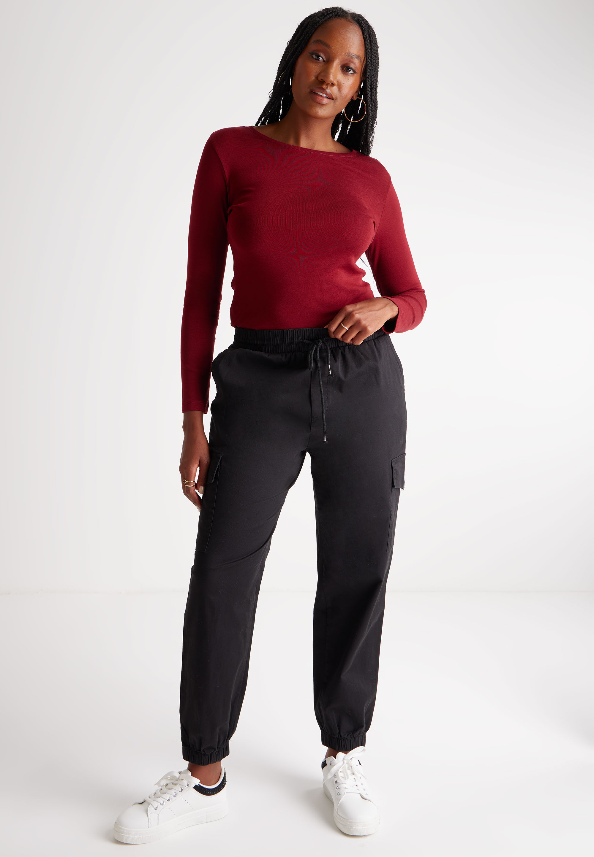 Womens Black Elasticated Cuff Cargo Trousers