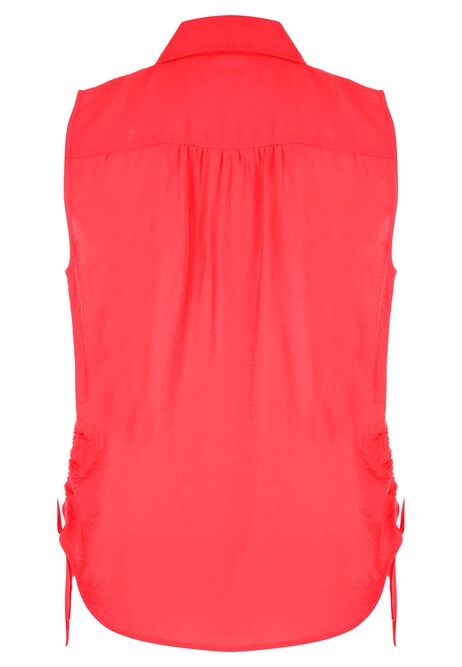 Womens Red Crinkle Ruched Side Sleeveless Shirt