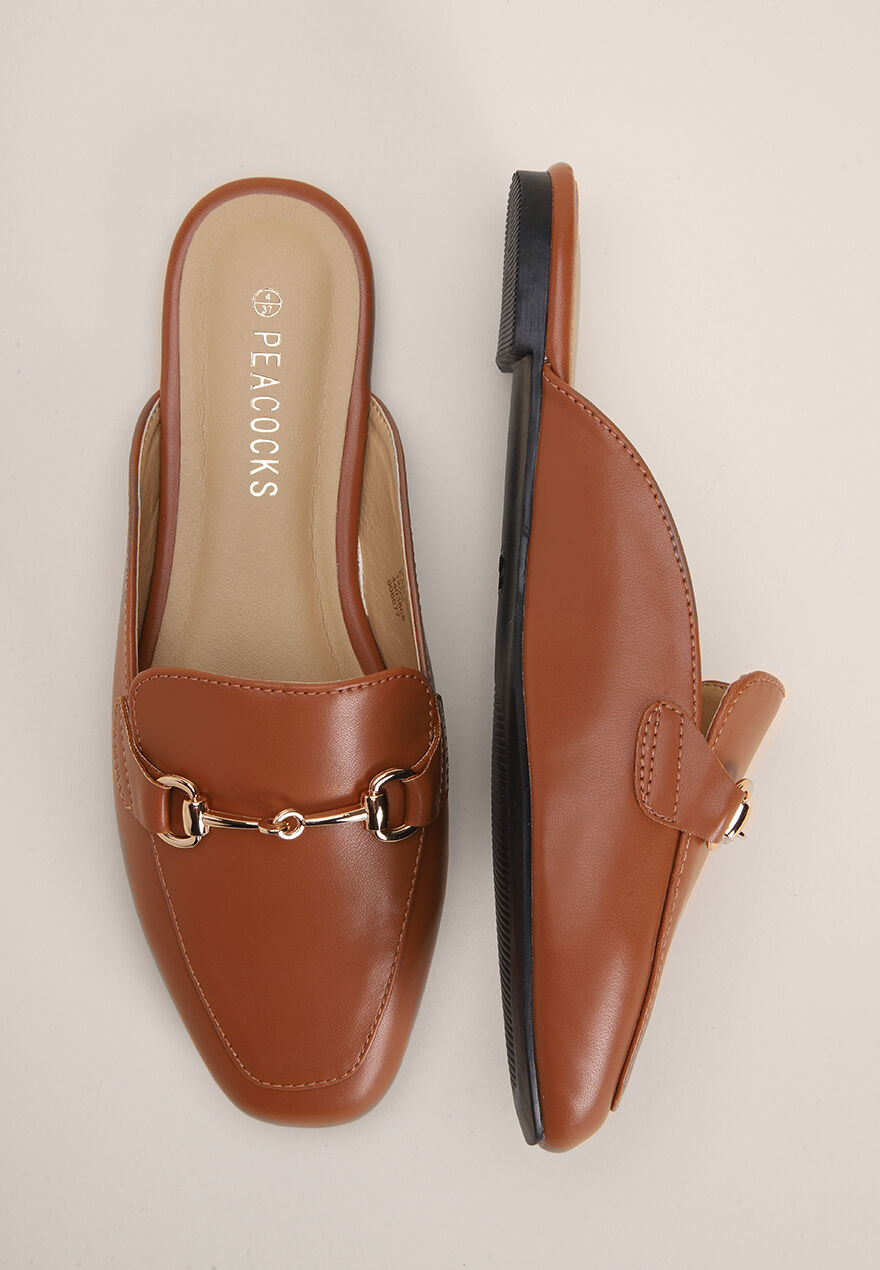 Womens Tan Backless Loafers