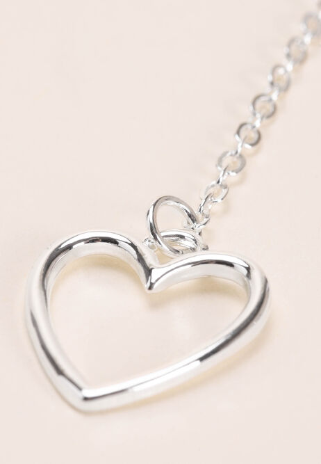 Womens Silver Tone Heart Drop Necklace