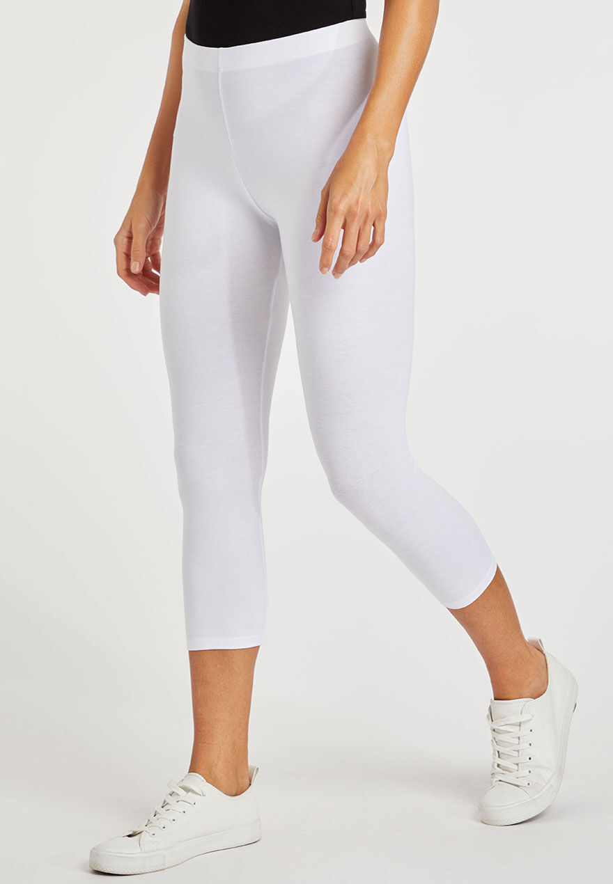 Womens White Cropped Leggings Peacocks