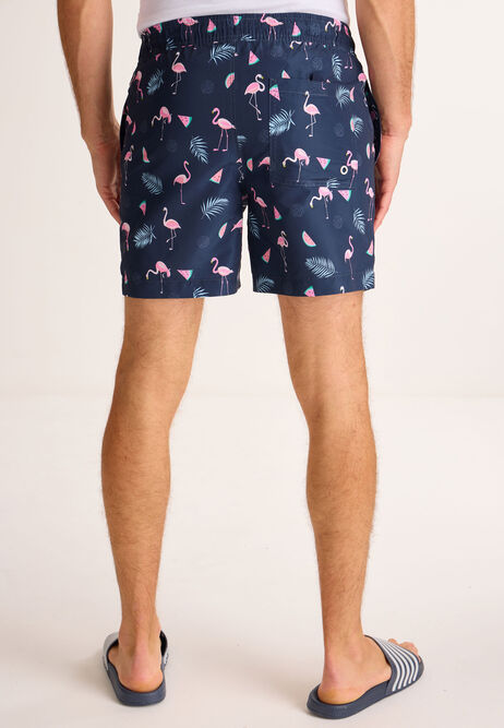 Mens Navy Flamingo Print Swim Short
