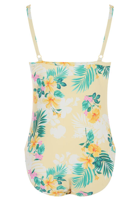 Womens Yellow Tropical Floral Print Swimsuit