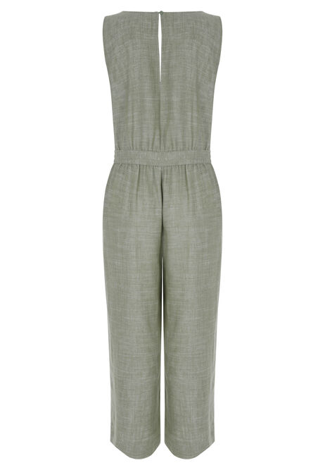 Womens Khaki Linen Blend Jumpsuit