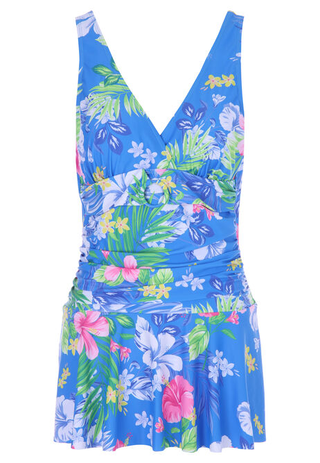 Womens Blue Hibiscus Floral Swimdress