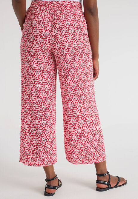 Womens Red Floral Print Culottes