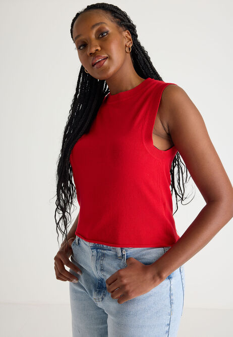 Womens Red Sleeveless Tank Jumper