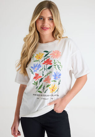 Womens Cream Oversized Floral T-shirt