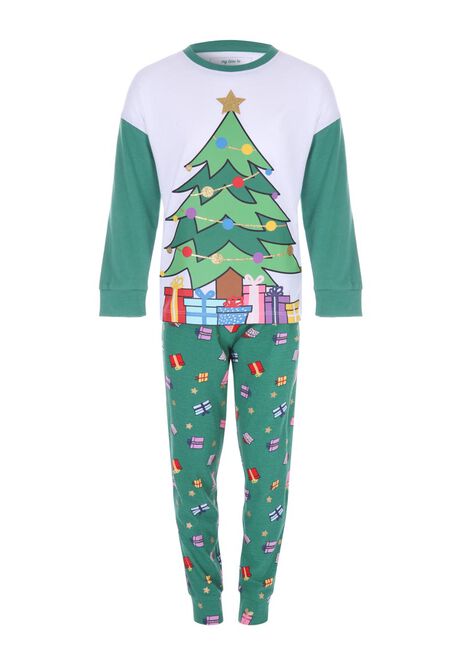 Girls Green Christmas Tree Novelty Pyjama Set