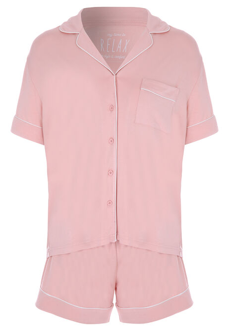 Womens Pale Pink Top & Shorts Pyjama Set