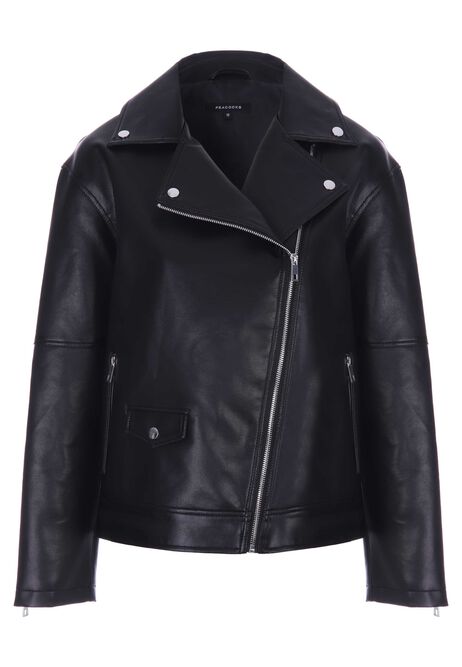 Womens Black PU Oversized Biker Jacket