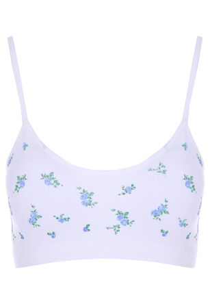 Womens White Floral Thin Strap Crop Top