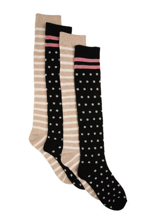 Womens 2pk Spot & Stripe Welly Socks