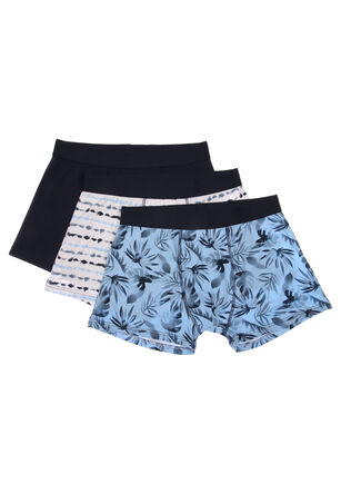 Mens 3pk Blue Palm Hipster Trunk Boxers