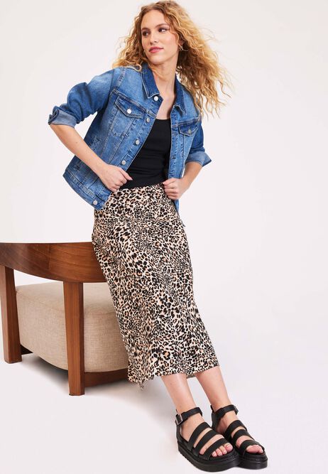 Womens Brown Leopard Printed Midi Skirt