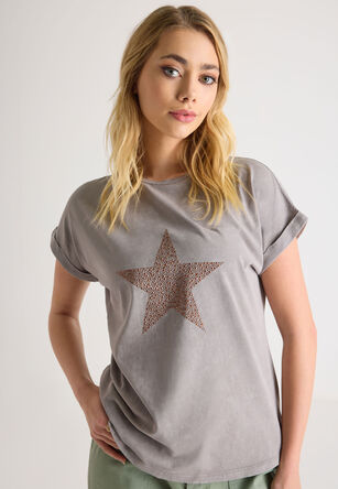 Womens Mocha Star Studded T-Shirt