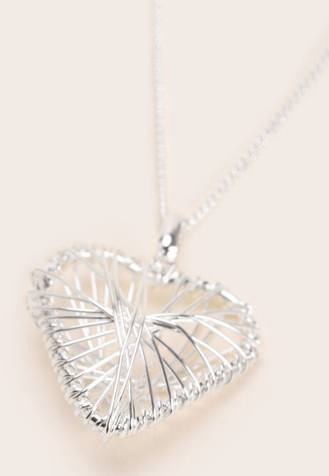 Womens Silver Wire Heart Design Necklace