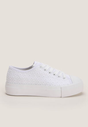 Older Girls White Embroidered Casual Trainers