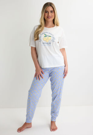 Womens Blue Amalfi Lemon Jersey Pyjama Set