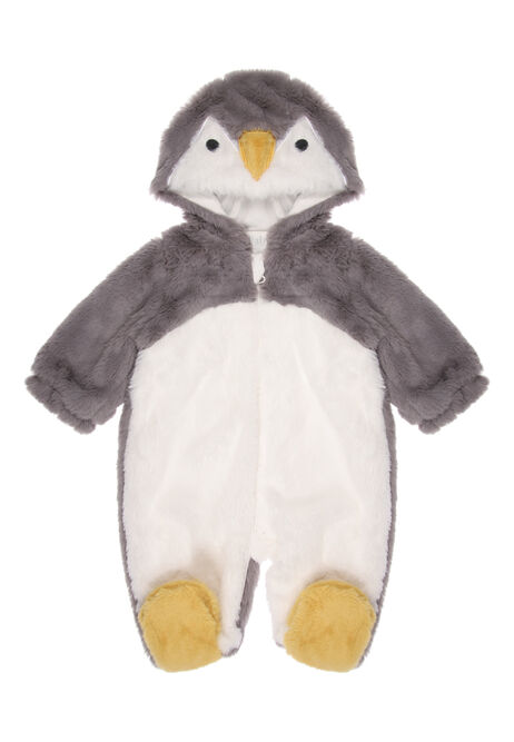 Baby Boys Black & White Penguin Faux Fur Snowsuit