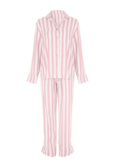 Womens Light Pink Stripe Shirt Pyjamas