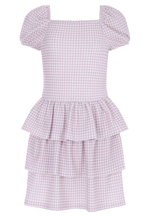 Older Girls Brown Gingham Tiered Ra-Ra Dress