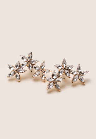 Womens Diamante Triple Flower Stud Earrings 