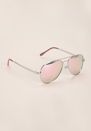 Girls Silver Aviator Sunglasses