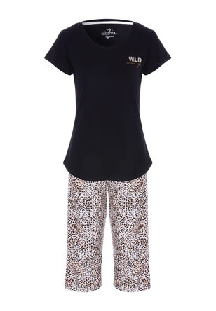 Womens Black Leopard Wild All Night Pyjama Set