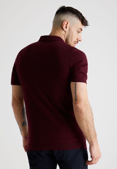 Mens Burgundy Knitted Textured Polo